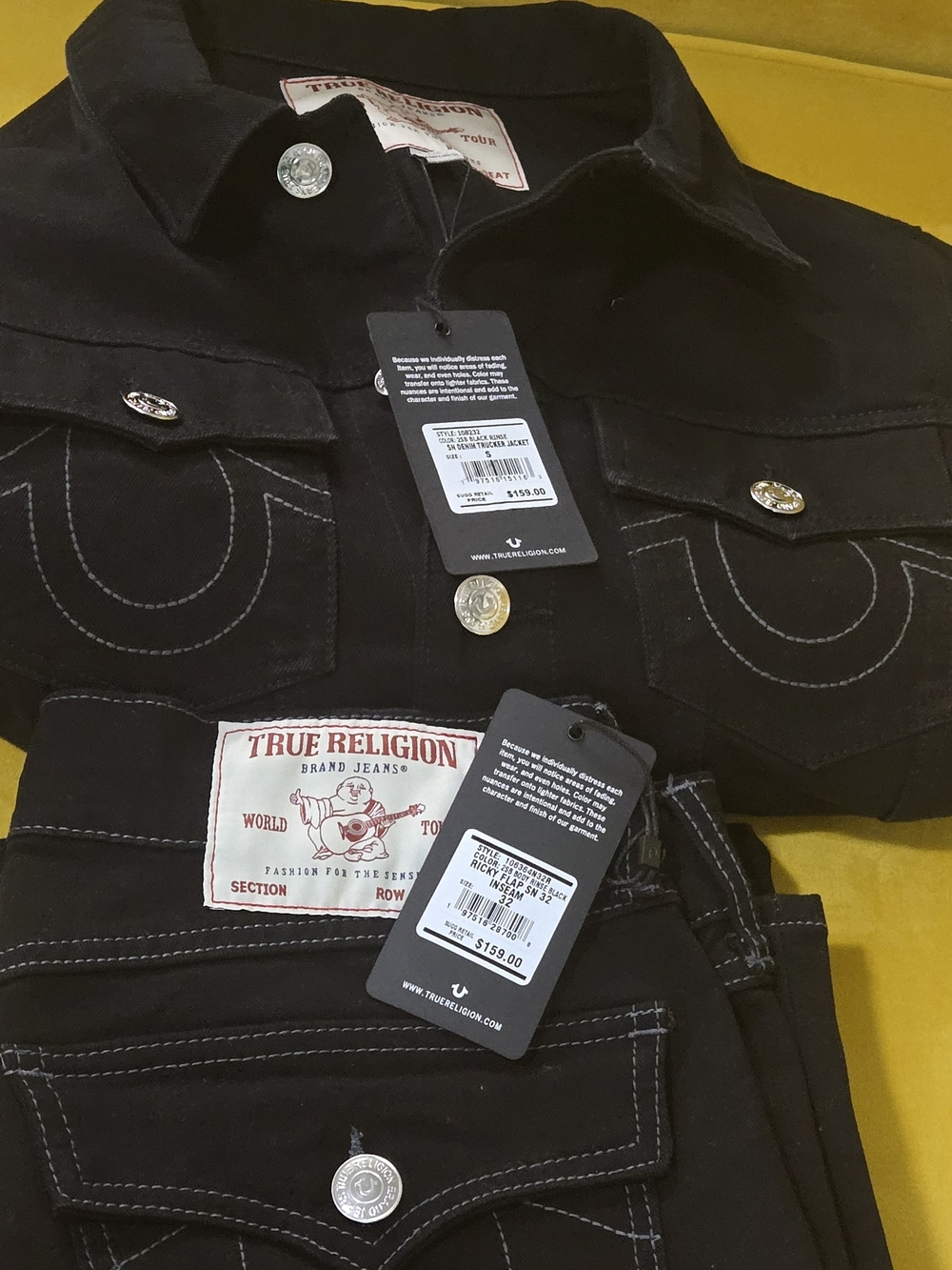 True Religion Black Denim Jacket & Jeans Set